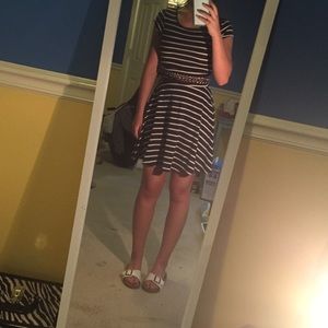 Blue and white striped dress