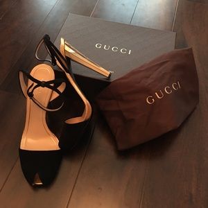 Gucci Black Suede Peep Toe Heels