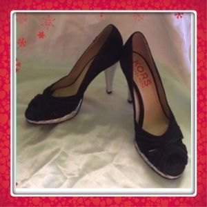 Michael Kors Black Suede Pumps with Silver Heels