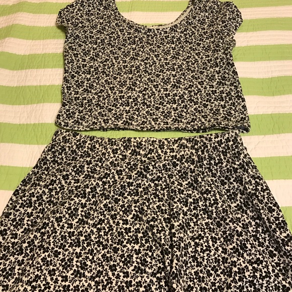 A mini skirt and crop top outfit from Aeropostale