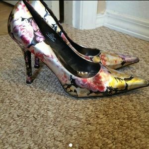 Metallic floral heels