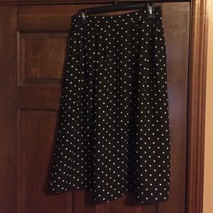VINTAGE Black & White Polka Dot A-line Midi Skirt