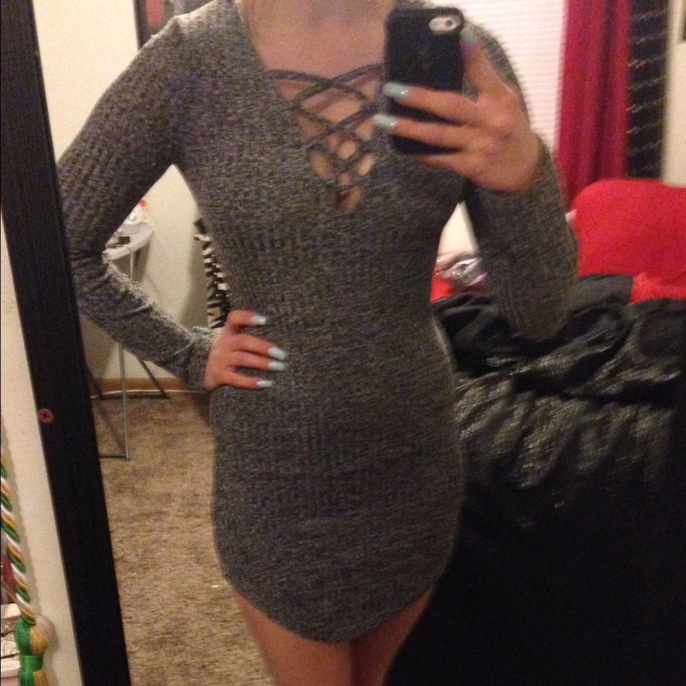 Cute sweater dress- light grey - Picture 2 of 4
