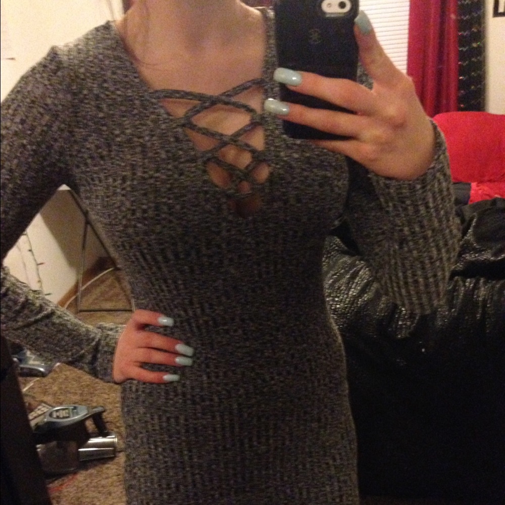 Cute sweater dress- light grey - Picture 3 of 4