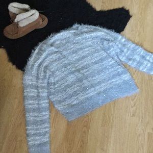 XL fuzzy light blue stripped sparkling sweater