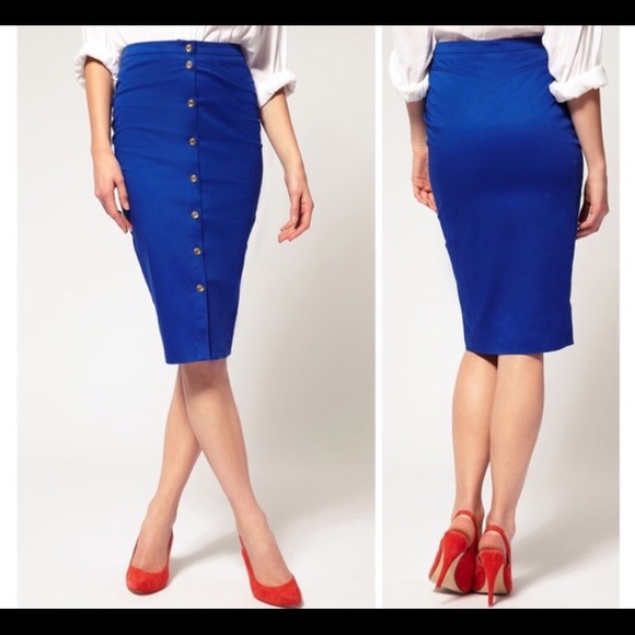ASOS Pinup Sailor Pencil Skirt w/ Gold Buttons