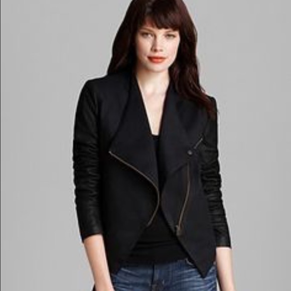 Aqua Black Moto Style Leather Sleeve Jacket
