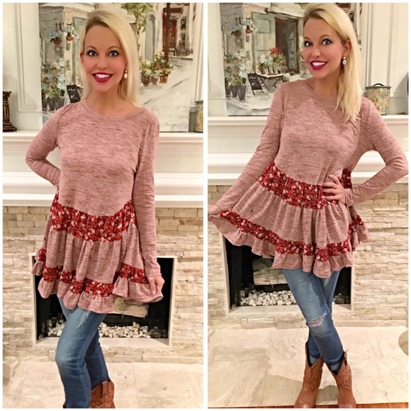 floral contrast rust ruffle dress! LAST ONE! - Picture 2 of 3