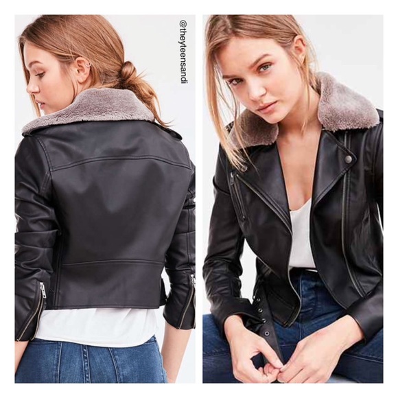 Urban Outfitters Vegan Faux Fur Black Moto Jacket - Picture 2 of 2