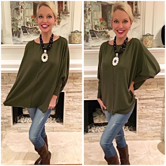 Deep olive soft and cozy dolman swing tunic! - Picture 2 of 3