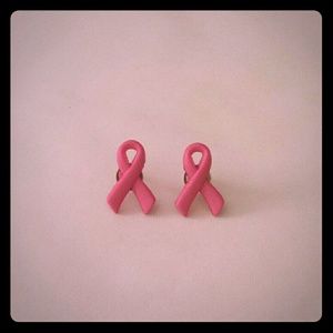 Pink breast cancer support ribbon earrings