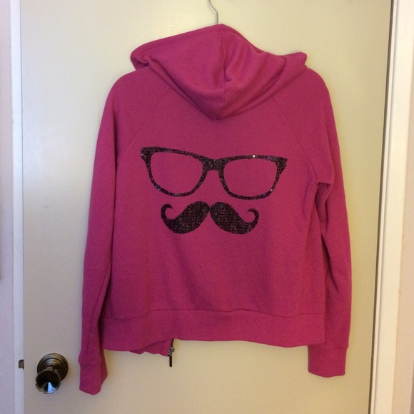Pink zip up hoodie w/ mustache print
