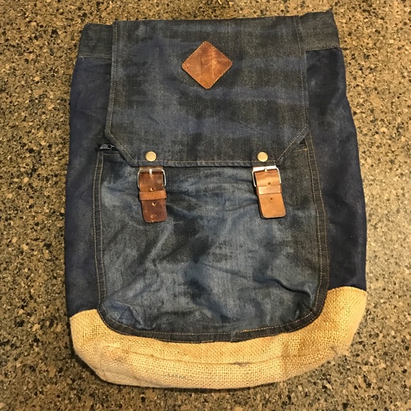 Jean and burlap messenger back pack