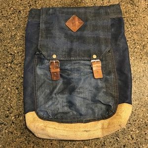 Jean and burlap messenger back pack