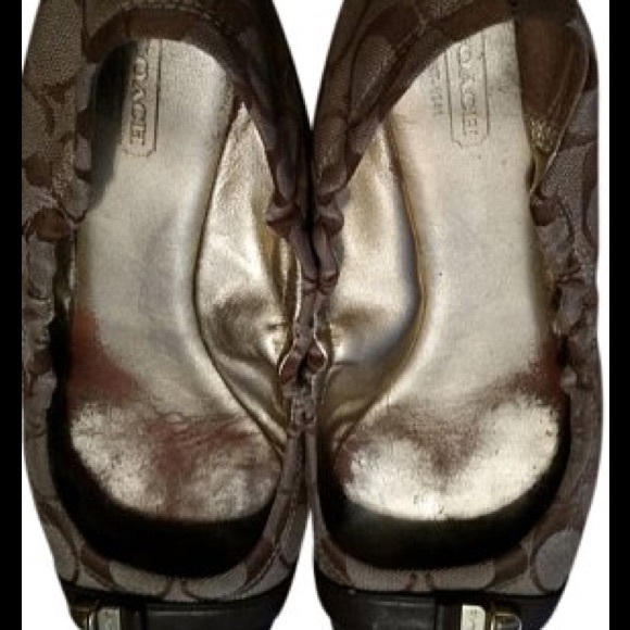 Coach brown jacquard flats
