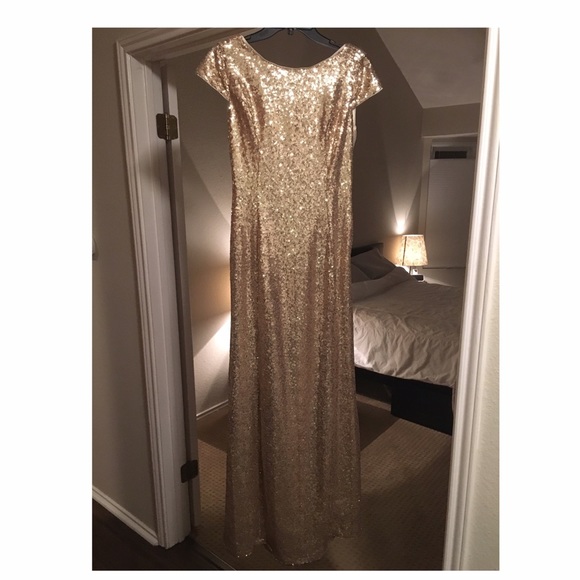 Gold bridesmaid dress.