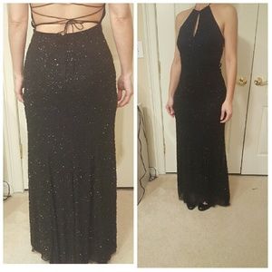 Jovani 100% Silk Beaded Gown-Backless Beaded Gown