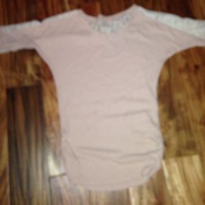 Pink lace elbow-length sleeved shirt