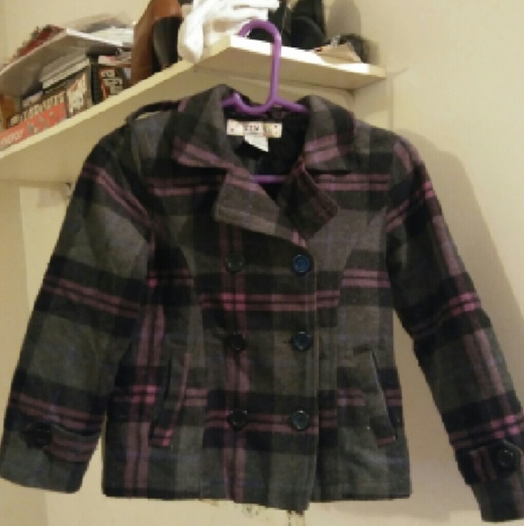 Girls Gray and Purple Pea Coat