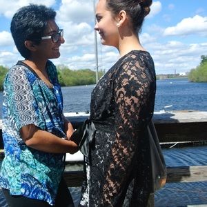 Black lace Tie Sweater