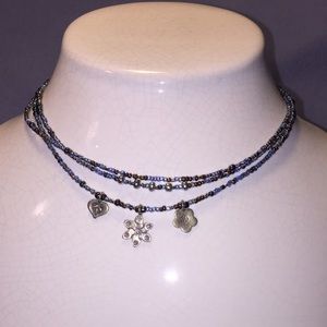 Three strand seed beed necklace with charms