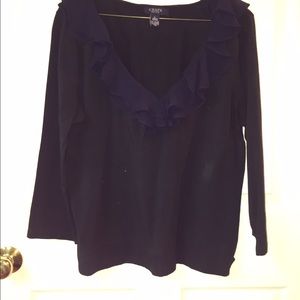Chaps navy blue top with ruffle neck