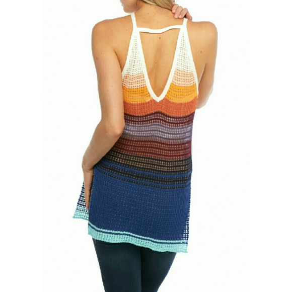 New! Free People Striped Sleeveless Tunic Tank Top - Picture 2 of 4