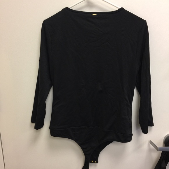 BEBE Black Long Sleeve Tie Up Body Suit Sz L - Picture 3 of 4