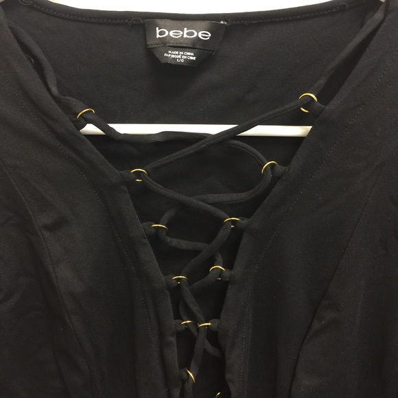 BEBE Black Long Sleeve Tie Up Body Suit Sz L - Picture 4 of 4