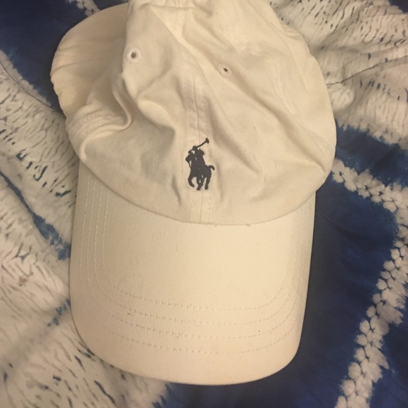 White polo hat with blue stitching