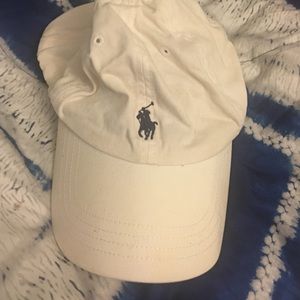 White polo hat with blue stitching