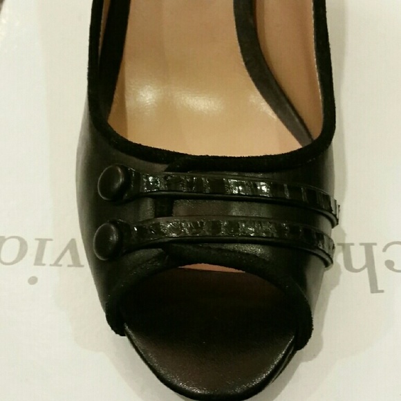 NWT sz 8 Black leather peep toe pumps by Charles David - Picture 2 of 4
