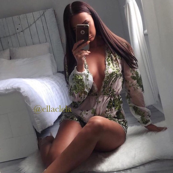 Sexy Green Sequin Romper Perfect for Parties - Picture 3 of 4