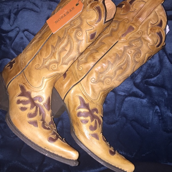 Stetson Brown Cutout Design Cowgirl Boots