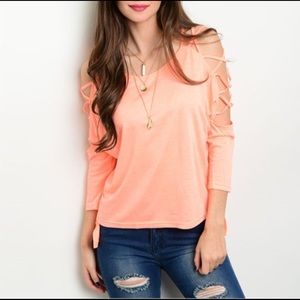 Cut Out Sleeves Orange Top