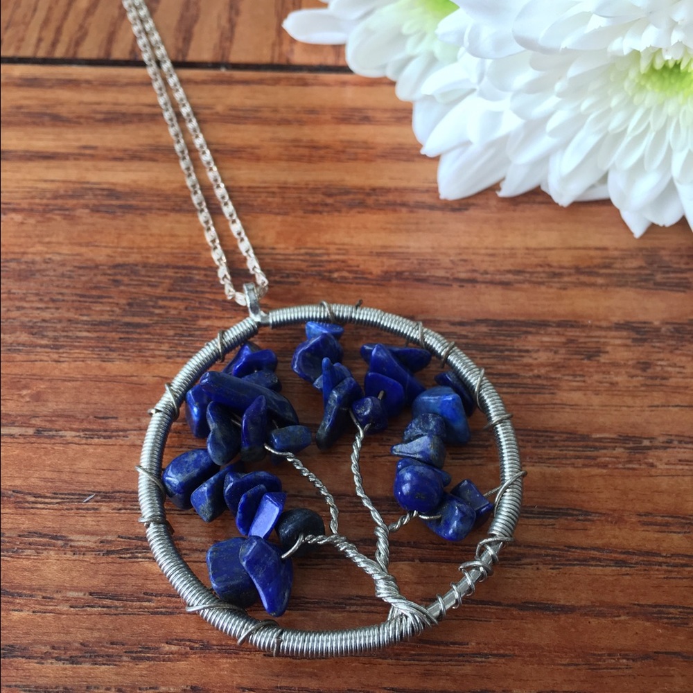 Blue Stone Wire-Wrapped Necklace