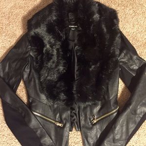 Bebe Black Leather with Removable Fur Collar
