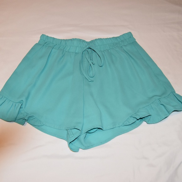 Turquoise Ruffle Hem Shorts