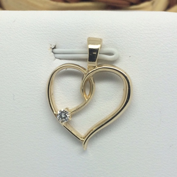 14K Solid Yellow Gold Diamond Heart Pendant,All Products : American Fashion Style Bags On Sale