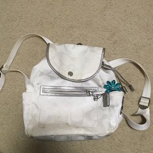 Coach white and silver backpack/bag