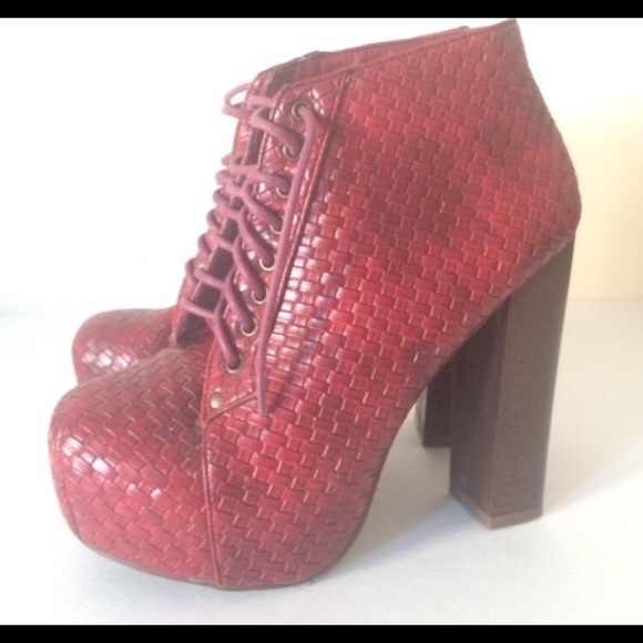 Jeffrey Campbell Inspired Red Woven Platform Boots