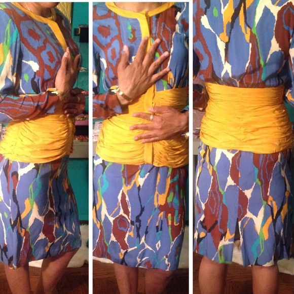 Colorful printed silk vintage dress