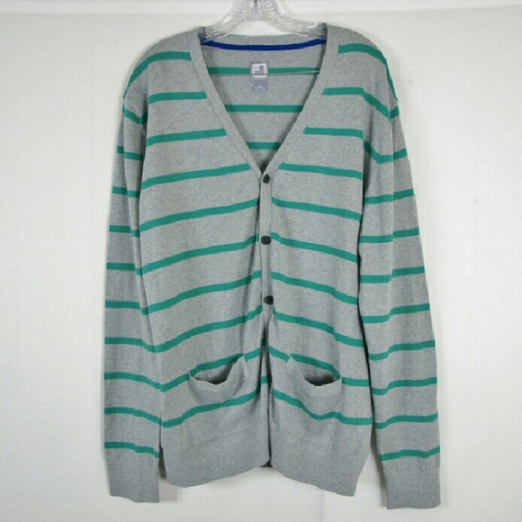 jcpenney Other - Mens Gray Green Striped Cardigan Sweater Size XL