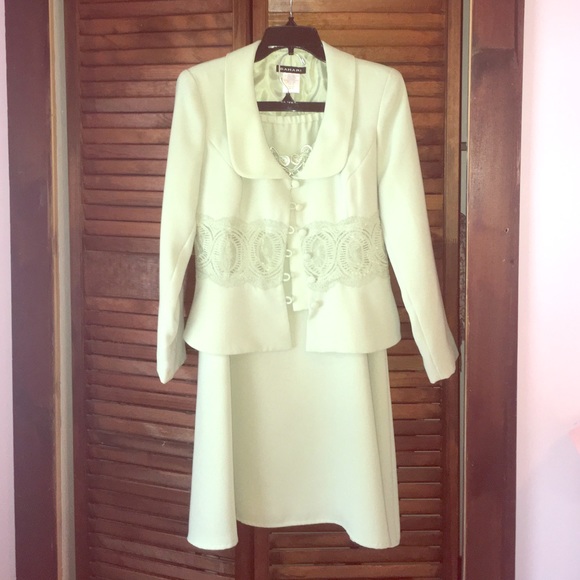 Mint green skirt suit