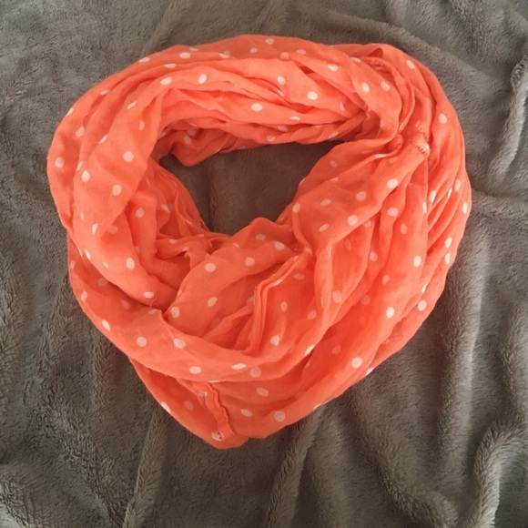 Orange and white polka dot infinity scarf
