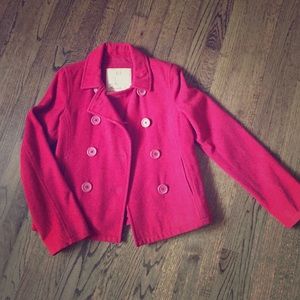 Red, Wool Peacoat, Size M