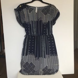 pink owl blue and white graphic printed dress