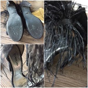 bebe Shoes - Bebe // Black Feather fur heel sandals // size 6 bebe Shoes - Bebe // Black Feather fur heel sandals // size 6