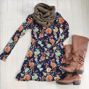 Blue Floral Skater Dress