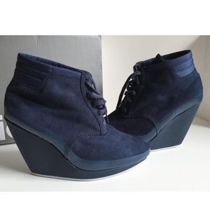 Adidas NEW blue leather suede wedge sneakers w box